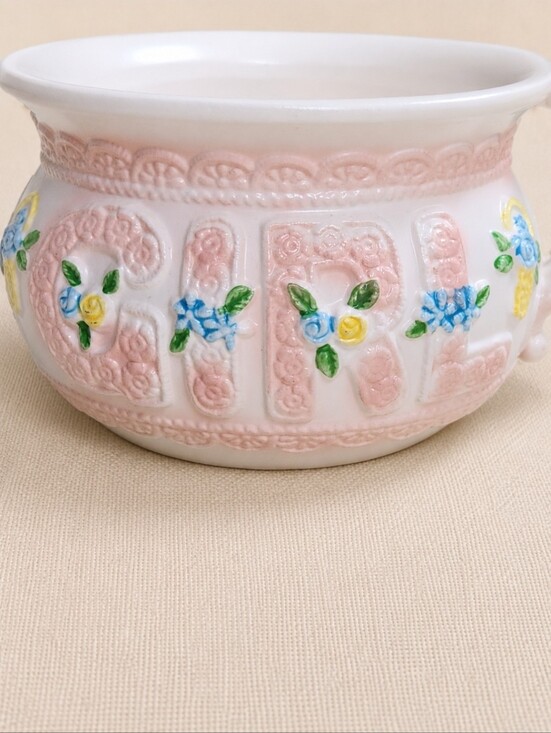 VTG Napco Japan Baby Girl Planter #9100 Pink Nursery Ceramic Baby